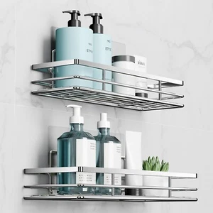 Mensola Doccia Acciaio Inox Set 2 Adesivo Potente Organizzazione Senza Foratura - Foto 1 di 7