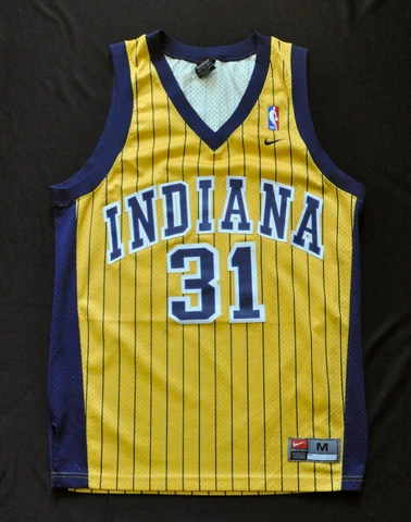 REGGIE MILLER INDIANA PACERS NIKE SWINGMAN JERSEY MEN YELLOW PIN STRIPE MEDIUM Cover