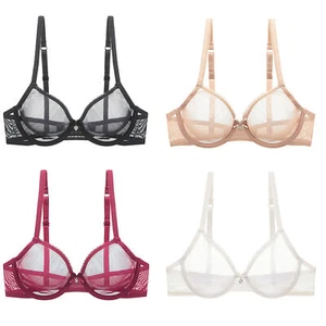 Damen Transparente Netz Bügel BH Ungefüttert Push Up Bra Büstenhalter Nachtwäsch - Bild 1 von 18