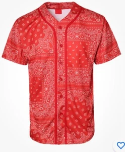 Victorious Herren rot Bandana Baseball Trikot Kurzarm Button Down Shirt 3XL - Bild 1 von 2