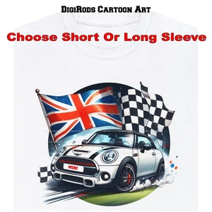 Camiseta Mini Cooper Roadster British Racing Color Art DigiRods Coche de Dibujos Animados - Imagen 1 de 7