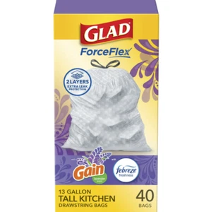 Tall Kitchen Drawstring Trash Bags, 13 Gallon, Gain Lavender with Febreze Freshn - Picture 1 of 5