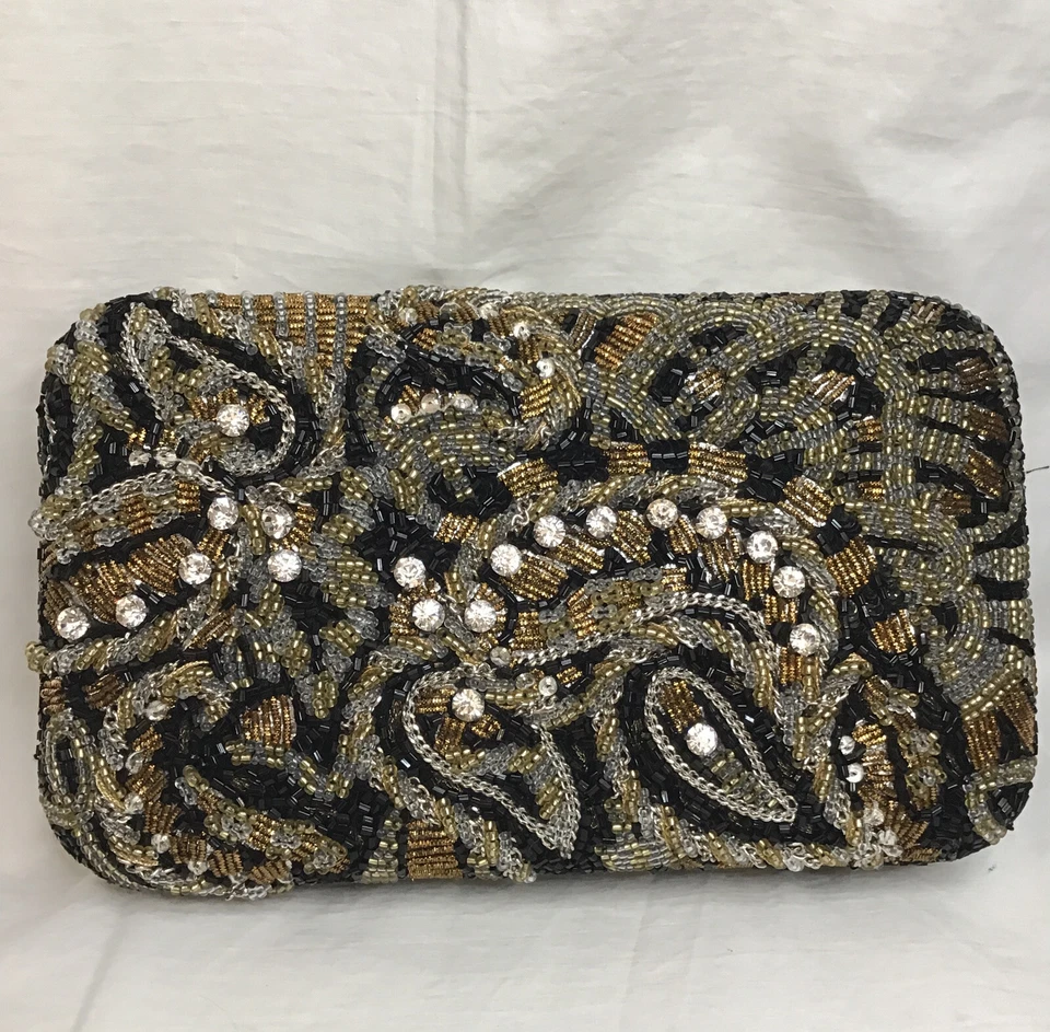 Cartera clutch/correa Alice And Olivia negra dorada con cuentas estrás Foto 1 de 4