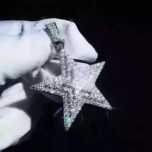 2Ct Round Cut Lab Created Diamond Star Charm Men's Pendant 14K White Gold Plated - Picture 1 of 4