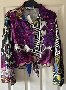 BNWT Satin ZARA Tie Front Shirt Top Blouse S 8/10 - Picture 1 of 5