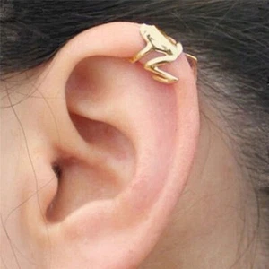 Womens Fashion Jewelry Earrings Pair Gold Color Frog Cuff Ear Clips Wrap 56-3 - Picture 1 of 9