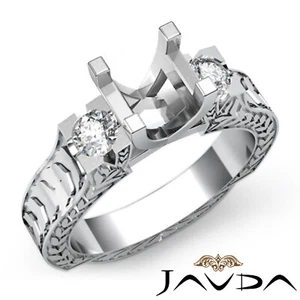 Anillo redondo vintage de tres piedras de diamantes semi montaje conjunto de puntas motivo hoja 0,35 quilates - Imagen 1 de 21