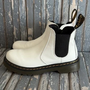 Dr Martens Sz 1 Children's 2976 White Smooth Leather Zip Chelsea Boots - Picture 1 of 13