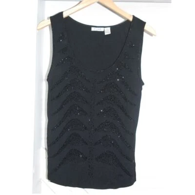 Vintage sleeveless top Ravel beaded black shirt skeleton ribs womens large - Image 1 of 4