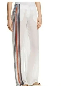 DKNY Chiffon White Women's Pants Colorful Side Panel NEW Size 4 - Picture 1 of 10