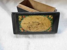 ANTIQUE MAUCHLINE WARE LIDDED BOX 'CONSTANCY' QUOTE ~ BLACK with FLORAL DECOR
