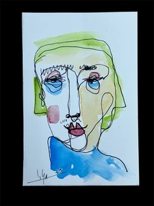 ORIGINAL CUBAN WATERCOLOR PORTRAIT by LISA • 4x6” on Canson • Signed Modern Art - Picture 1 of 1