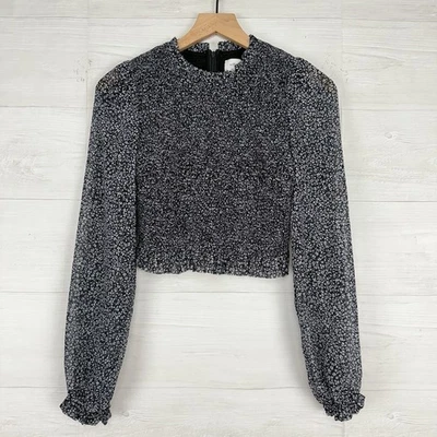 Aritzia Wilfred Tempest Blouse Size S Black Floral Smocked Puff Sleeve Cropped - Image 1 of 4