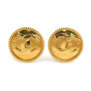 Auth CHANEL Vintage CC Logo Clip on  Earrings Gold Metal - r10857i - Picture 1 of 9
