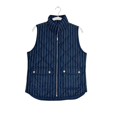 J.Crew Women's Excursion Pinstripe Down-Filled Quilted Vest in Navy - Sz S - Image 1 of 4