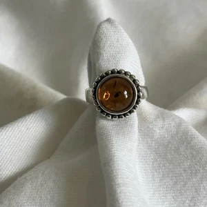 Vintage Sterling Silber Cabochon Bernstein Damen Ring - Bild 1 von 13