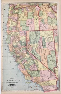 1903 CALIFORNIA - NEVADA - OREGON Mapa ORIGINAL (21x13) FERROCARRILES - CONDADO Foto 1 de 4