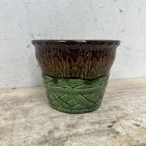 Robinson Ransbottom Pottery Jardiniere verde marrone cesto intreccio ciotola fioriera vaso - Foto 1 di 5