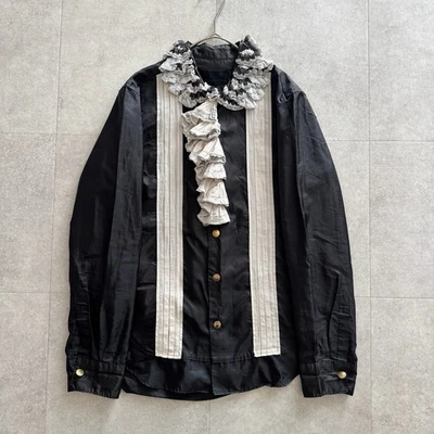 tricot COMME des GARÇONS AD2011 衬衫衬衫褶皱金色纽扣 S 码黑色 L — 第 1/4 张图片