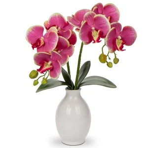 Pink Orchids Artificial Flowers 16'' Faux Orchids in Ceramic Vase Fake Orchid... - Picture 1 of 6