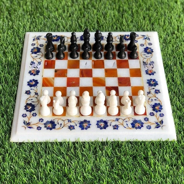 White Marble Chess Set Top, Carnelian Stone Chess Set, Home Decor - Изображение 1 из 1