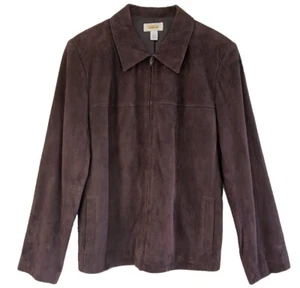 TALBOTS SZ 14 Soft Brown Suede Light Weight Zip Slit Pockets Long Sleeve Jacket - Picture 1 of 5