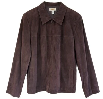 TALBOTS SZ 14 Soft Brown Suede Light Weight Zip Slit Pockets Long Sleeve Jacket - Image 1 of 4