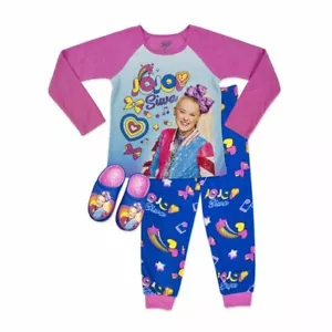 JoJo Siwa Girls 2 Pc Long Sleeve Long Pant Pajama Set with Slippers - Size 4/5 - Picture 1 of 5