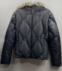 Salomon Jacket Women Size M  Black Zip- Down Puffer Quilted -Faux Fur Trim Hood