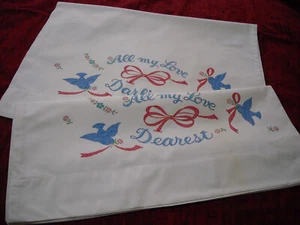 *VTG TRI-CHEM PAINTED SET OF PILLOW CASES BLUEBIRD DESIGN 21X30 - Bild 1 von 3