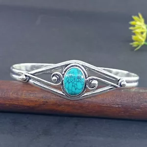 Solitär Türkis verstellbare Manschette Armband 925 Sterlingsilber Armreif Armband - Bild 1 von 7