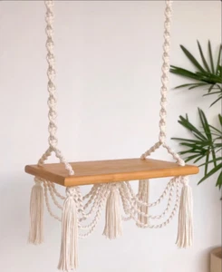 Columpio de macramé hecho a mano, columpio de madera de macramé, columpio de madera, columpio de árbol adulto - Imagen 1 de 3