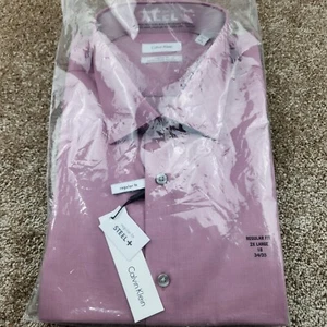 Calvin Klein Steel Men's Regular Fit Dress Shirt XXL 18 34 /35 PrimRose Pink NWT - Picture 1 of 6