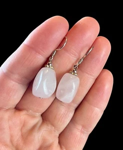 Pendientes colgantes de piedra de cuarzo rosa pálido de plata de ley 925 de 1,5 pulgadas 8 gramos - Imagen 1 de 6