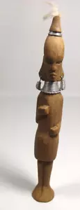 Afrikanische Skulptur handgeschnitzt Kenia Holz Halsring Stammeskultur Kopf Federn - Bild 1 von 14
