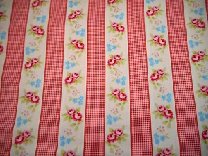 30s Reproduction Fabric By Yard Pink Red Rose Blue Floral on White Red Cotton - Picture 1 of 2