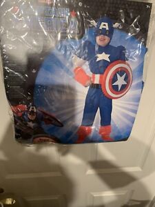 New Marvel Captain America Muscle Chest Costume Child Size Medium 7-8 Suit Hood