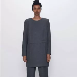 NWT Zara Dress With Shoulder Pads Gray Women's Size Small New With Tags - Picture 1 of 6