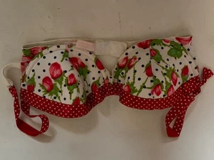 Victoria's Secret Very Sexy 34D Red White Floral Polka Dot Balconet UW Bra - Picture 1 of 8
