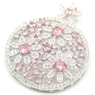 Colgante de plata de regalo para mujeres circonita rosa diseño europeo con circonita blanca Foto 1 de 2