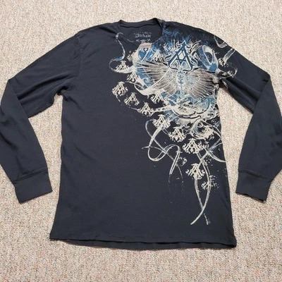 Camisa Arcaica Para Hombres 2XL Negra Manga Larga Tejido Térmico Grunge Tribal Aflicción Foto 1 de 4