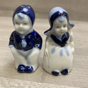 Blue and White Dutch Boy Girl Salt and Pepper Shakers Japan - Picture 1 of 10