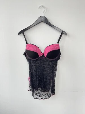 Top sujetador de encaje de peluche negro y rosa Foto 1 de 2