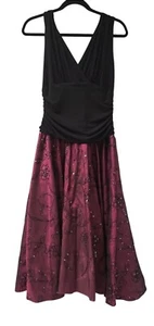 SL FASHION Women's Formal Dress Chiffon Embriodered Sz 12 Floral Sequin Wine Red - Picture 1 of 5