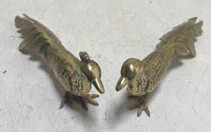 Vintage Brass Pheasant Couple Bird Figurines Statues Pair 8x4 - Picture 1 of 1