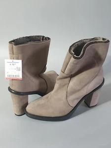 ZARA Gris Cuero Real Botas Tacón Bloque Botines Forrados de Piel Zapatos UK 8 EU 41 - Imagen 1 de 9