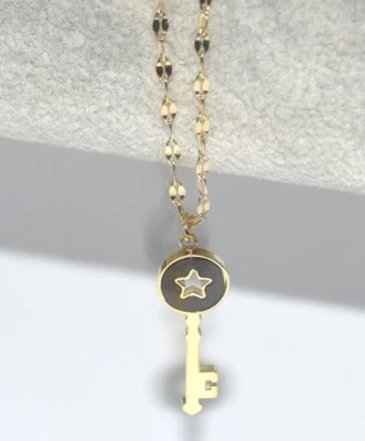 Colar chave estrela da sorte feminino moda chique titânio aço inoxidável 16-18" - Imagem 1 de 4