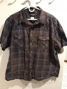 Wrangler Western Short Sleeve Button Down Shirt Mens XXL Brown Red Pearl Buttons - Picture 1 of 3