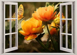Nature Flower Butterfly Beauty 3D Effect Window Wall View Mural Decal Art 567 - Picture 1 of 1