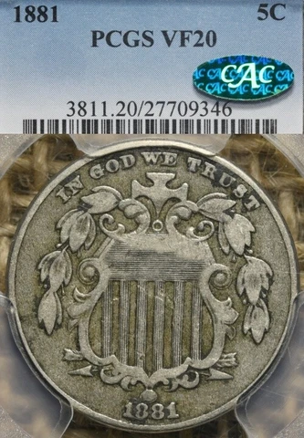 1881 5C PCGS VF20 CAC Shield Nickel Key Date Cover